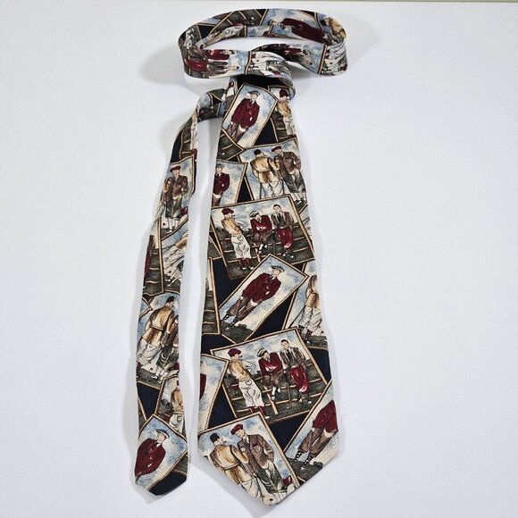 Gant Tie Silk  Multicolor Golf Players Print VTG Boho Art to Wear W3.75 L58 inch - Picture 15 of 16